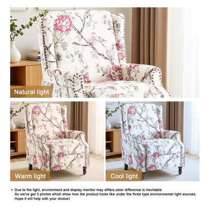 Fauteuil inclinable manuel rembourré en lin avec pieds en bois