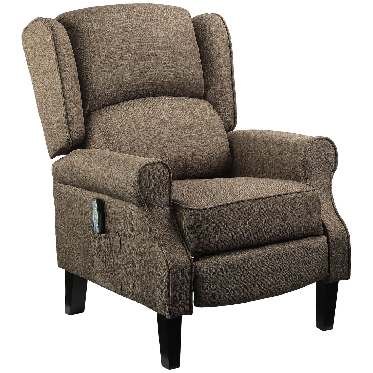 Fauteuil inclinable massant en lin avec fonction chauffante, télécommande et inclinaison manuelle