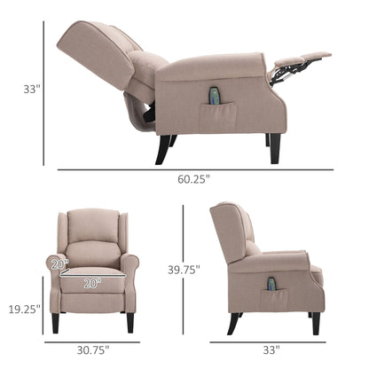Fauteuil inclinable massant en lin avec fonction chauffante, télécommande et inclinaison manuelle