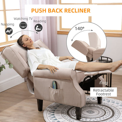 Fauteuil inclinable massant en lin avec fonction chauffante, télécommande et inclinaison manuelle