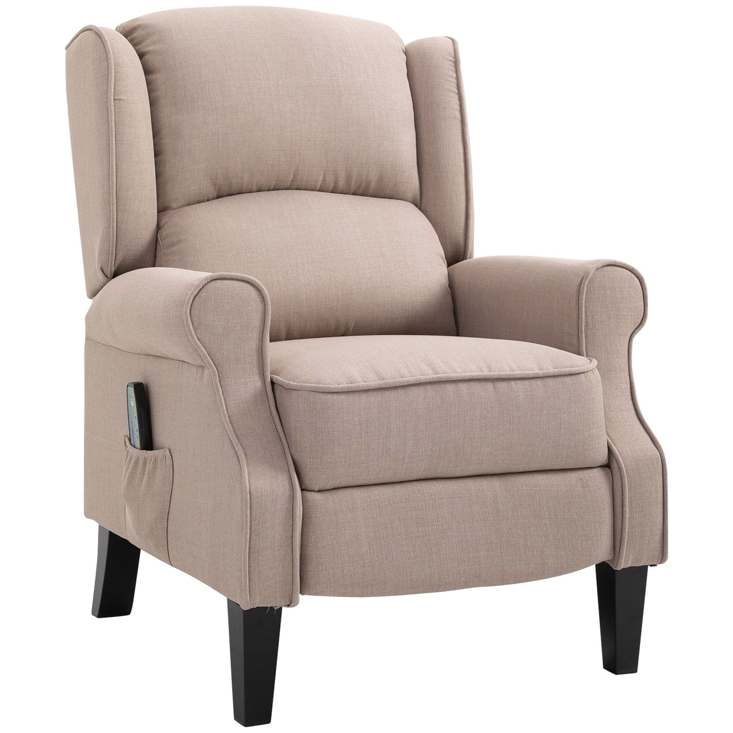 Fauteuil inclinable massant en lin avec fonction chauffante, télécommande et inclinaison manuelle