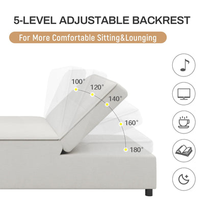 Canapé-lit ottoman en lin avec poche de rangement et port USB