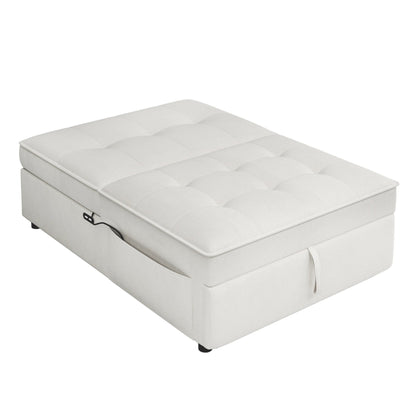 Canapé-lit ottoman en lin avec poche de rangement et port USB