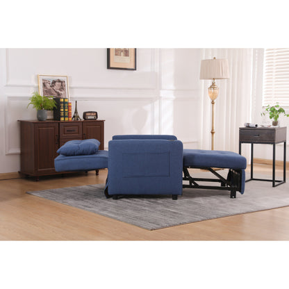 Fauteuil inclinable en lin, lit gigogne, fauteuil de salon pliant convertible avec port USB, porte-gobelet et poches latérales