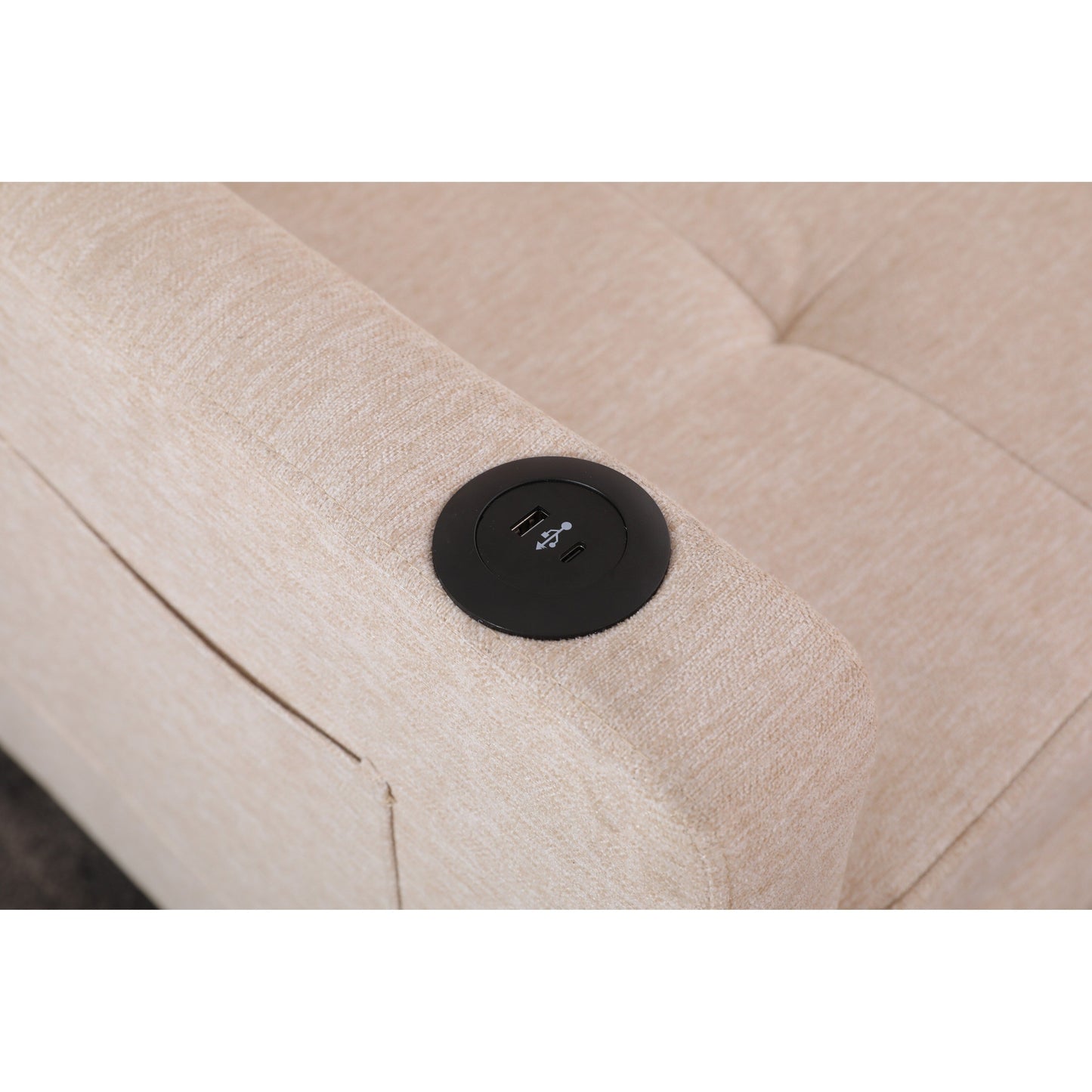 Fauteuil inclinable en lin, lit gigogne, fauteuil de salon pliant convertible avec port USB, porte-gobelet et poches latérales