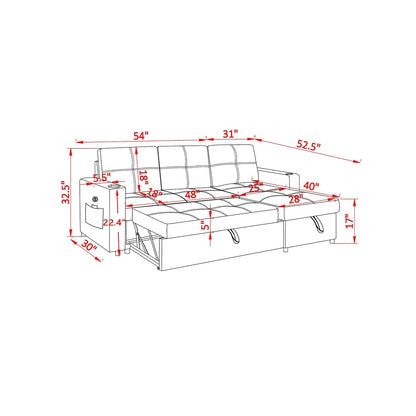 Canapé sectionnel en lin, chaise longue réversible avec lit gigogne