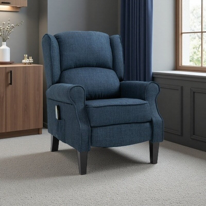 Canapé inclinable rembourré en lin avec chauffage et deux moteurs de massage, inclinaison manuelle et télécommande