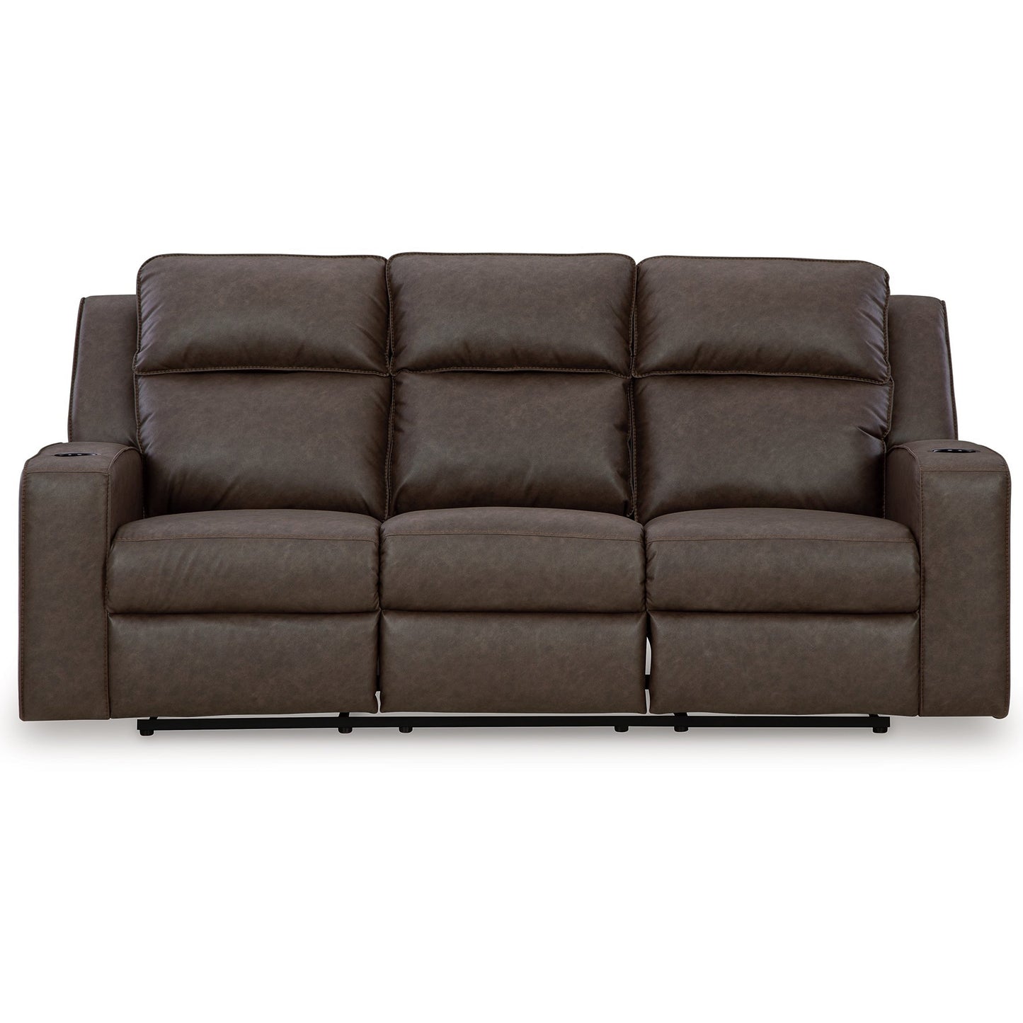 Canapé inclinable manuel Livie, USB, table 87 pouces, similicuir marron gris