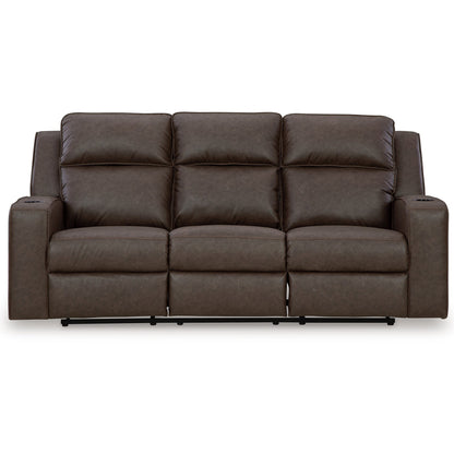 Canapé inclinable manuel Livie, USB, table 87 pouces, similicuir marron gris