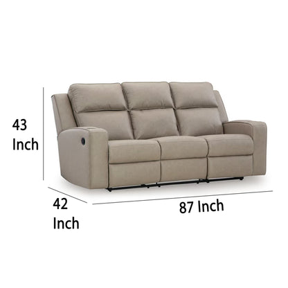 Canapé inclinable manuel Livie, USB, table, 221 cm, similicuir beige gris