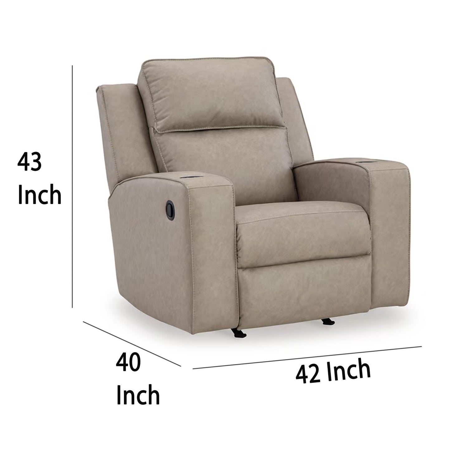 Fauteuil inclinable à bascule manuel Livie, porte-gobelet, similicuir beige gris