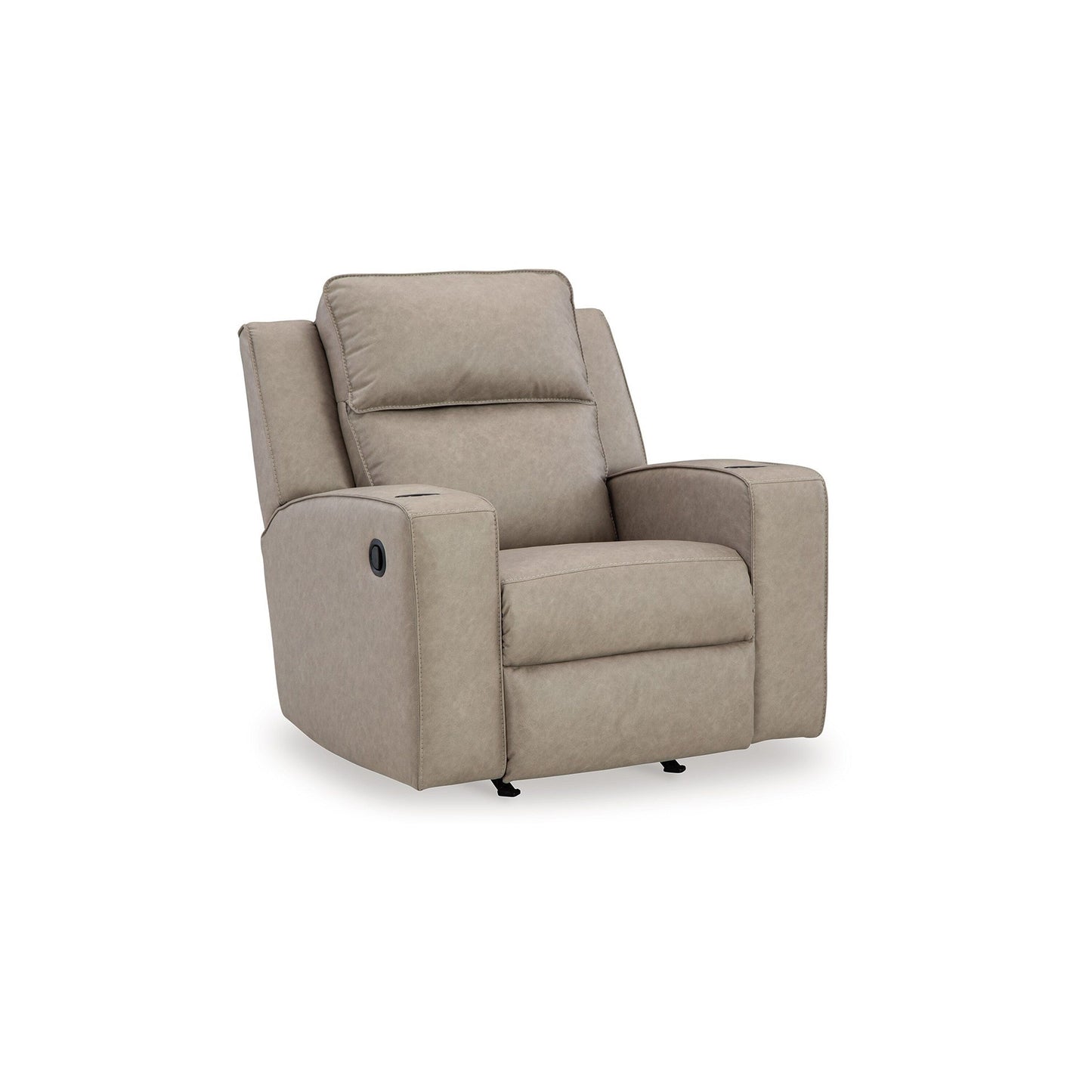 Fauteuil inclinable à bascule manuel Livie, porte-gobelet, similicuir beige gris