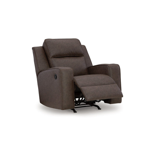 Fauteuil inclinable à bascule manuel Livie, similicuir marron foncé et gris