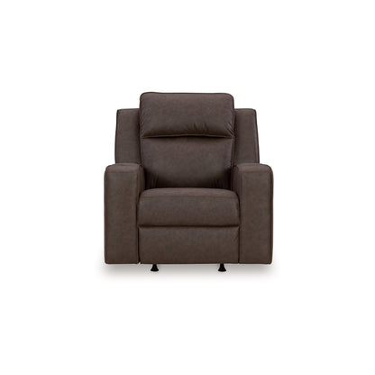 Fauteuil inclinable à bascule manuel Livie, similicuir marron foncé et gris