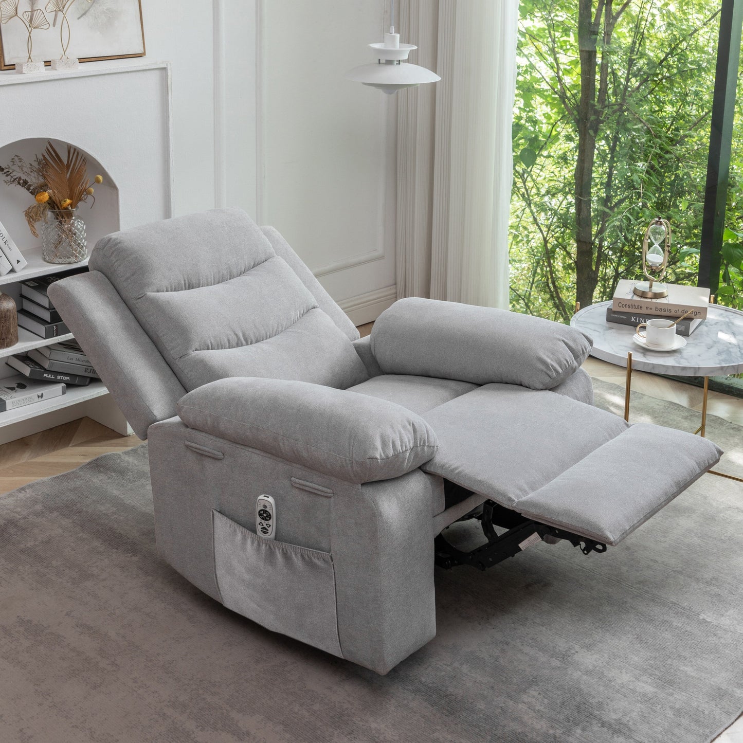 Canapé inclinable simple pour salon, fauteuil inclinable en velours à relevage électrique avec massage et chauffage réglables et poche latérale, position infinie