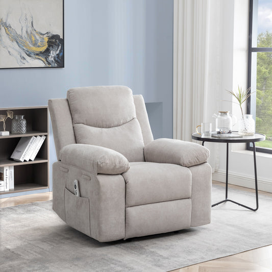 Canapé inclinable simple pour salon, fauteuil inclinable en velours à relevage électrique avec massage et chauffage réglables et poche latérale, position infinie