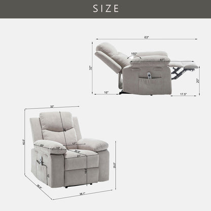 Canapé inclinable simple pour salon, fauteuil inclinable en velours à relevage électrique avec massage et chauffage réglables et poche latérale, position infinie