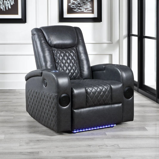 Fauteuil inclinable électrique Liza, Bluetooth et USB, similicuir gris