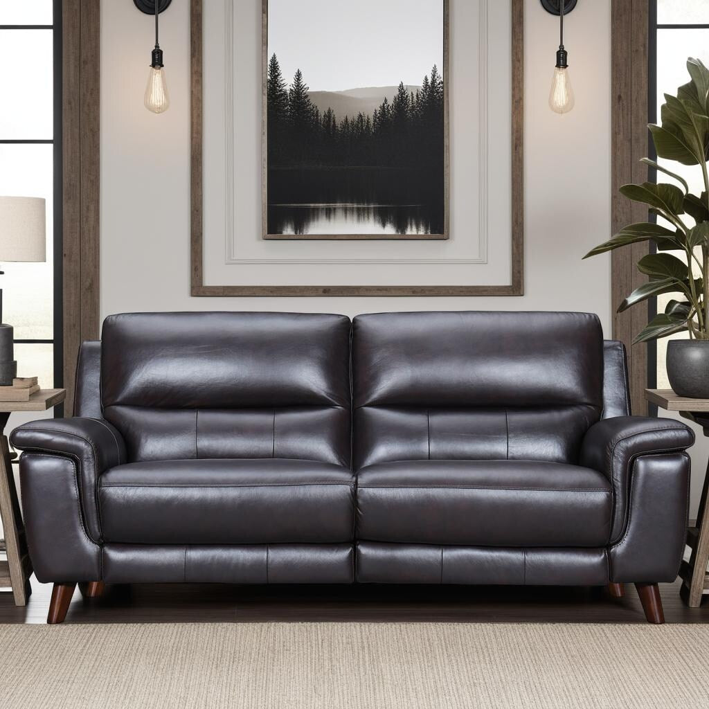 Canapé inclinable électrique Lizette 78 en cuir gris tourterelle ou marron avec port USB