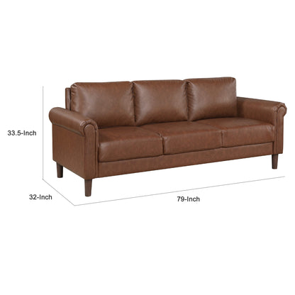 Canapé Lo avec accoudoirs roulés, similicuir marron foncé style milieu de siècle, 79 pouces