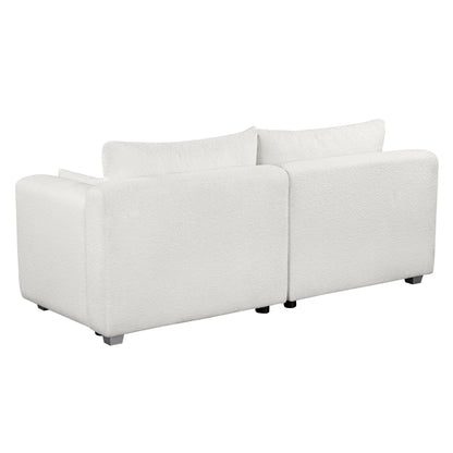 Canapé en tissu bouclé, structure d'assise monobloc, canapé minimaliste 2-3 places facile à installer, causeuses avec accoudoirs bombés extra larges