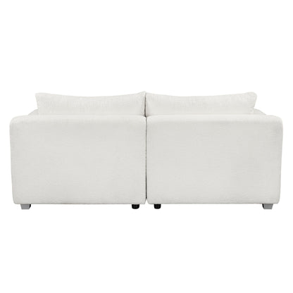 Canapé en tissu bouclé, structure d'assise monobloc, canapé minimaliste 2-3 places facile à installer, causeuses avec accoudoirs bombés extra larges