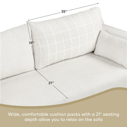 Canapé en tissu bouclé, structure d'assise monobloc, canapé minimaliste 2-3 places facile à installer, causeuses avec accoudoirs bombés extra larges