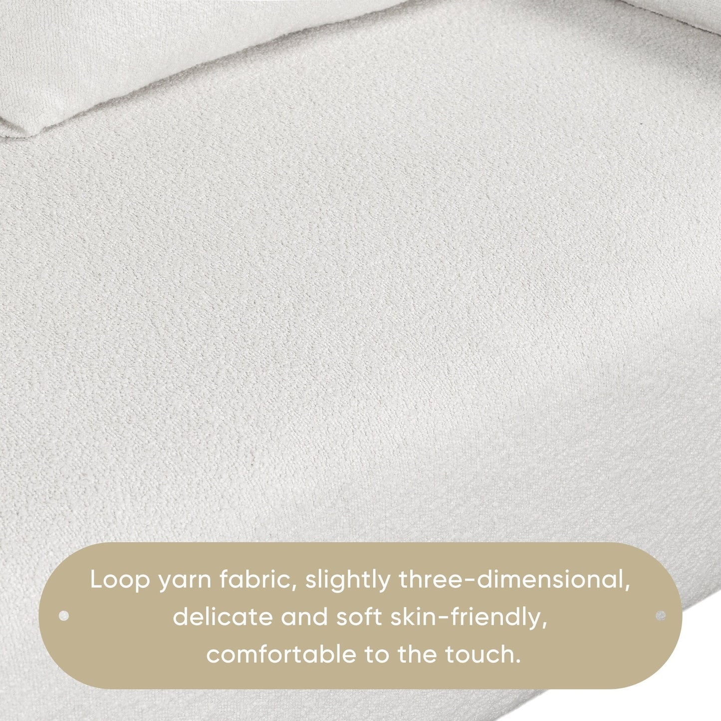 Canapé en tissu bouclé, structure d'assise monobloc, canapé minimaliste 2-3 places facile à installer, causeuses avec accoudoirs bombés extra larges