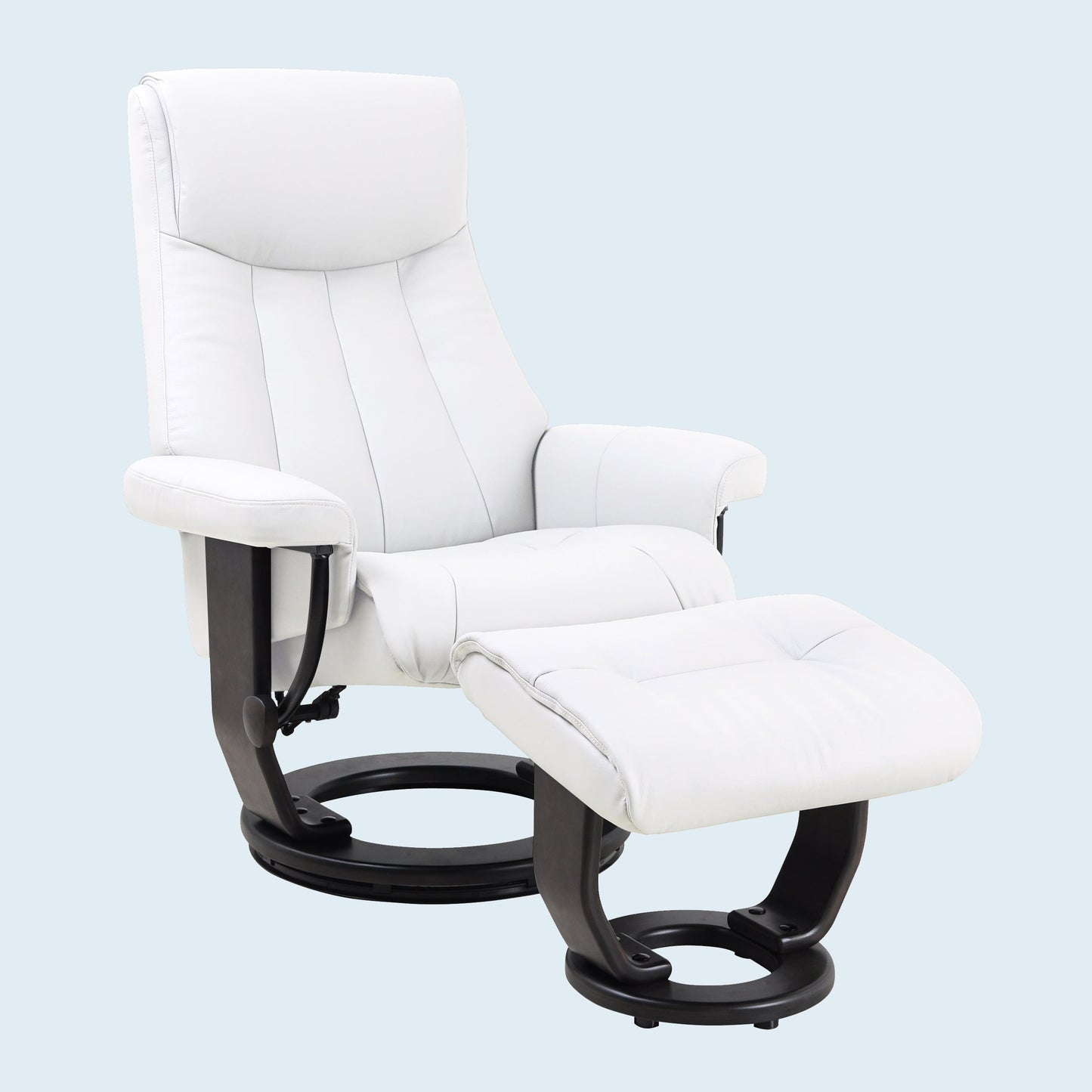 Fauteuil inclinable pivotant en cuir avec pouf assorti