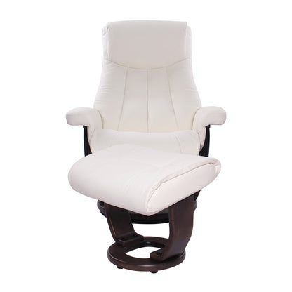 Fauteuil inclinable pivotant en cuir avec pouf assorti