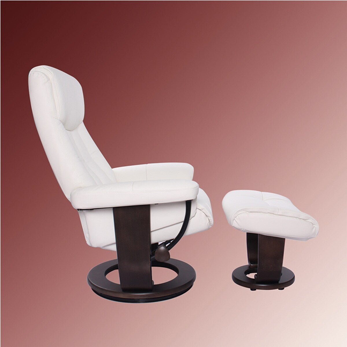 Fauteuil inclinable pivotant en cuir avec pouf assorti