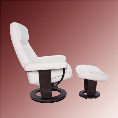 Fauteuil inclinable pivotant en cuir avec pouf assorti