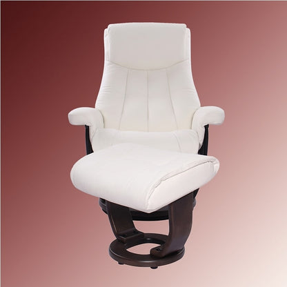 Fauteuil inclinable pivotant en cuir avec pouf assorti