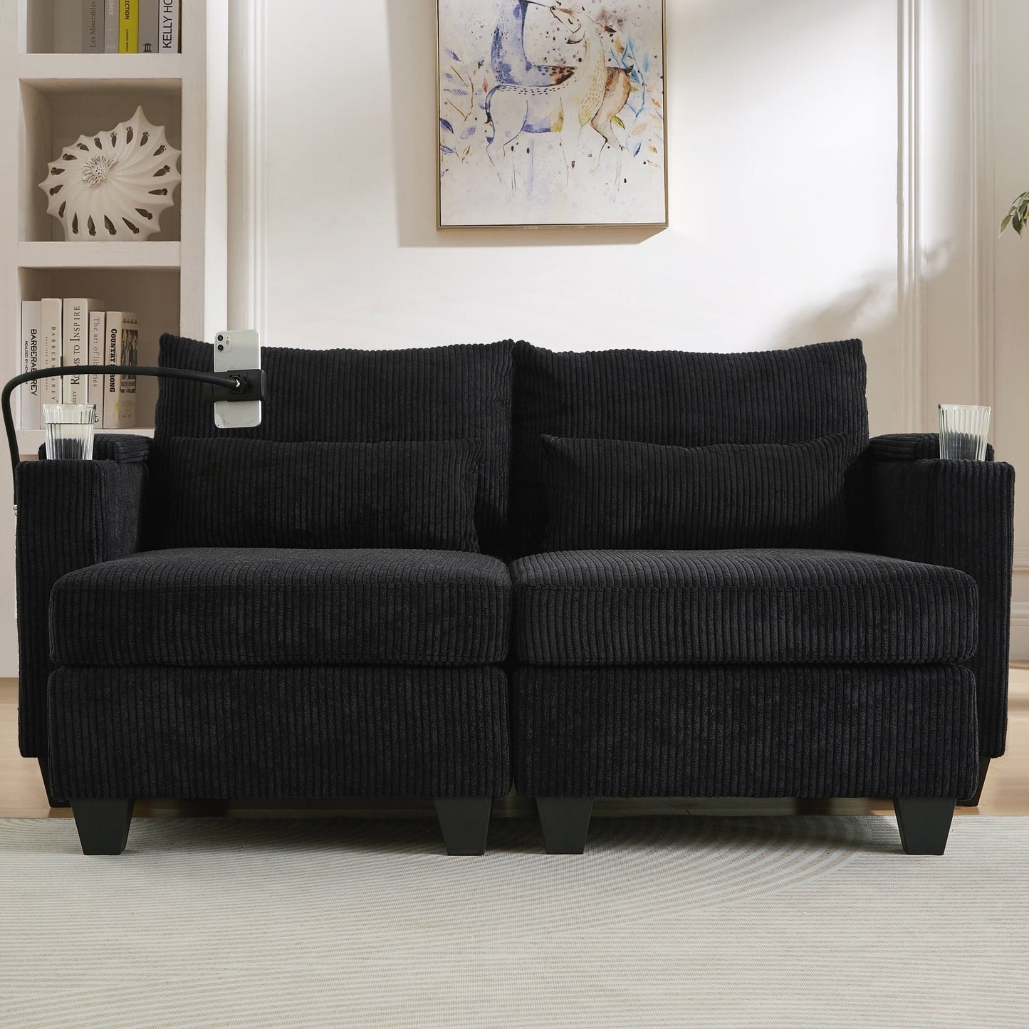 Canapé-lit en velours côtelé avec ports USB