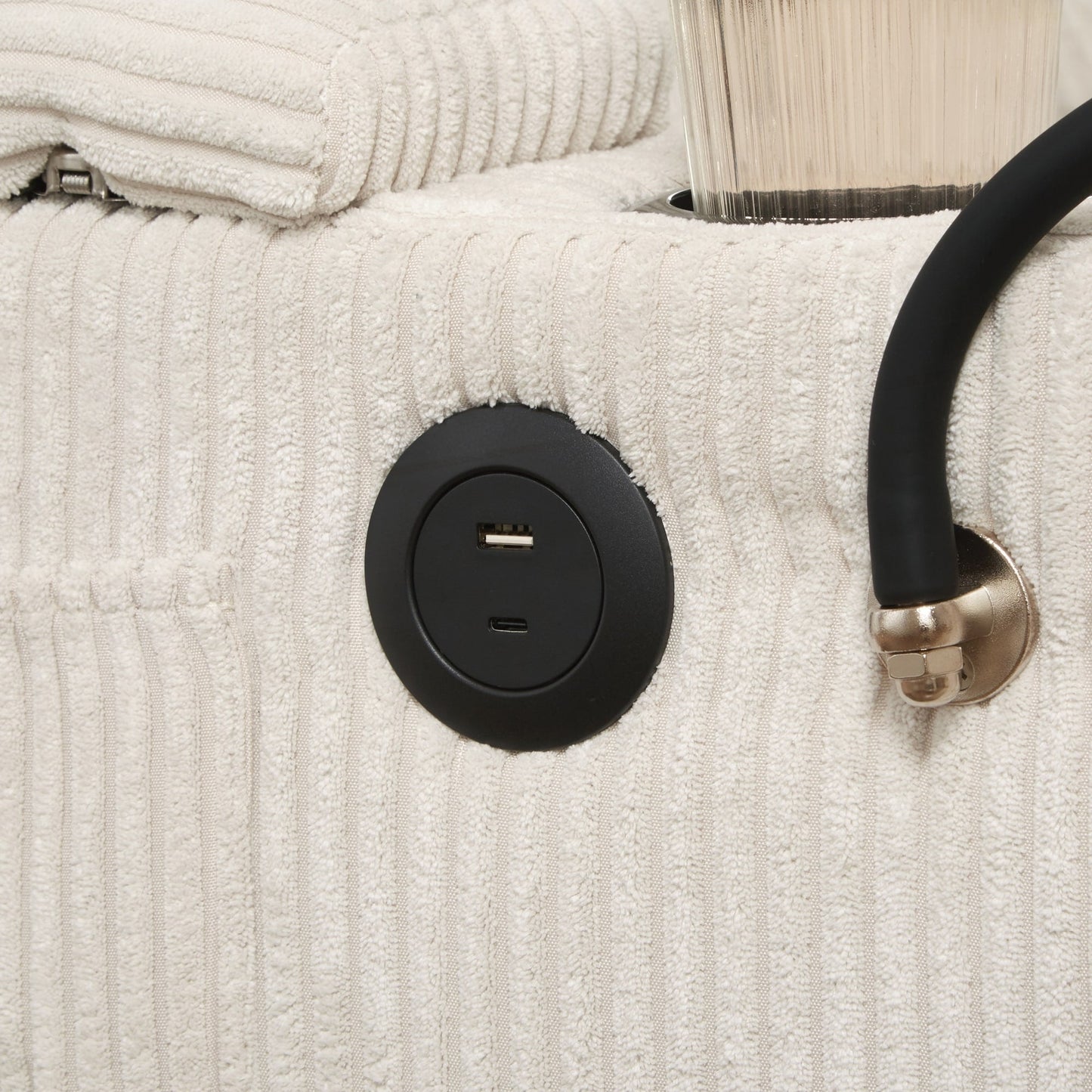 Canapé-lit en velours côtelé avec ports USB