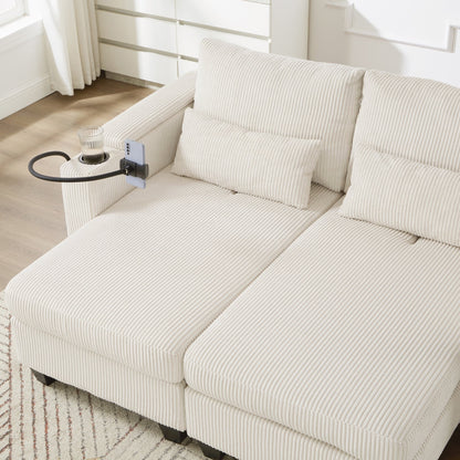 Canapé-lit en velours côtelé avec ports USB