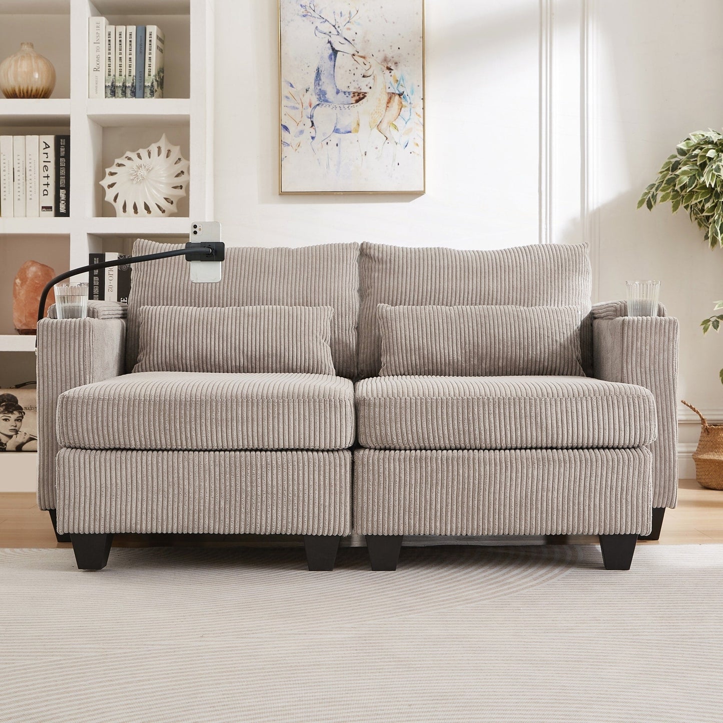 Canapé-lit en velours côtelé avec ports USB