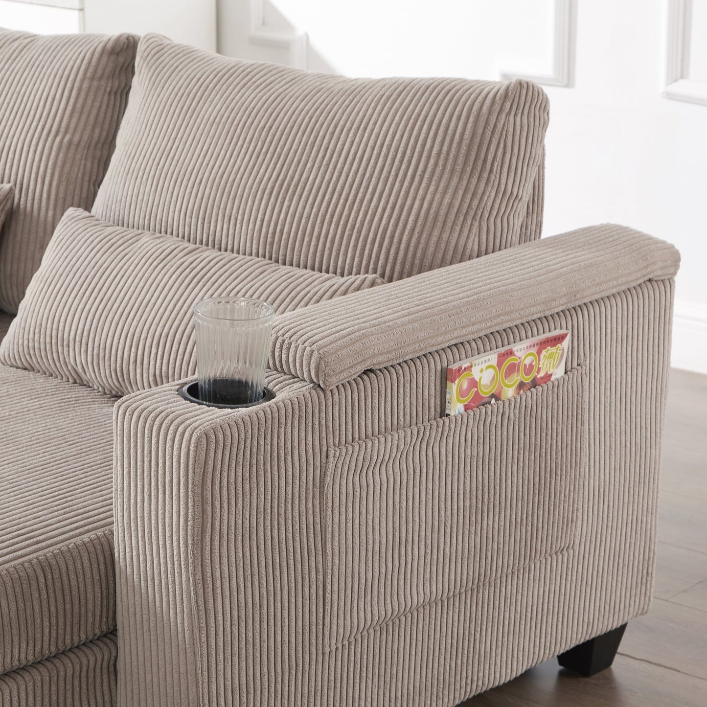 Canapé-lit en velours côtelé avec ports USB