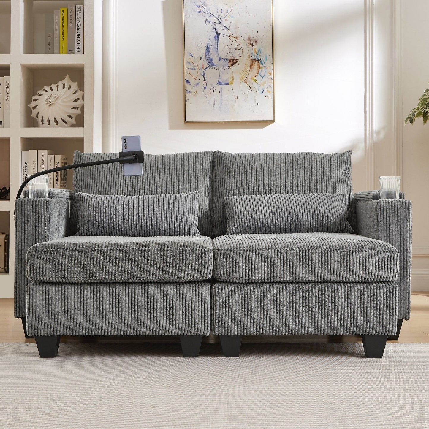 Canapé-lit en velours côtelé avec ports USB