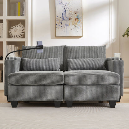 Canapé-lit en velours côtelé avec ports USB