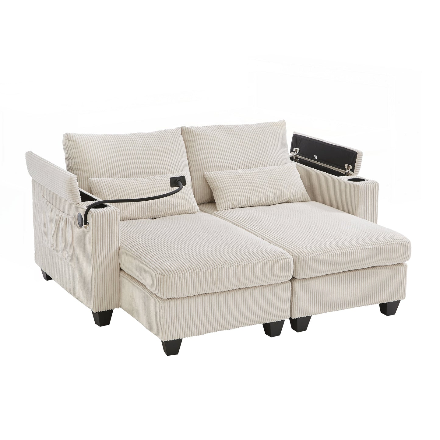 Canapé-lit en velours côtelé avec ports USB