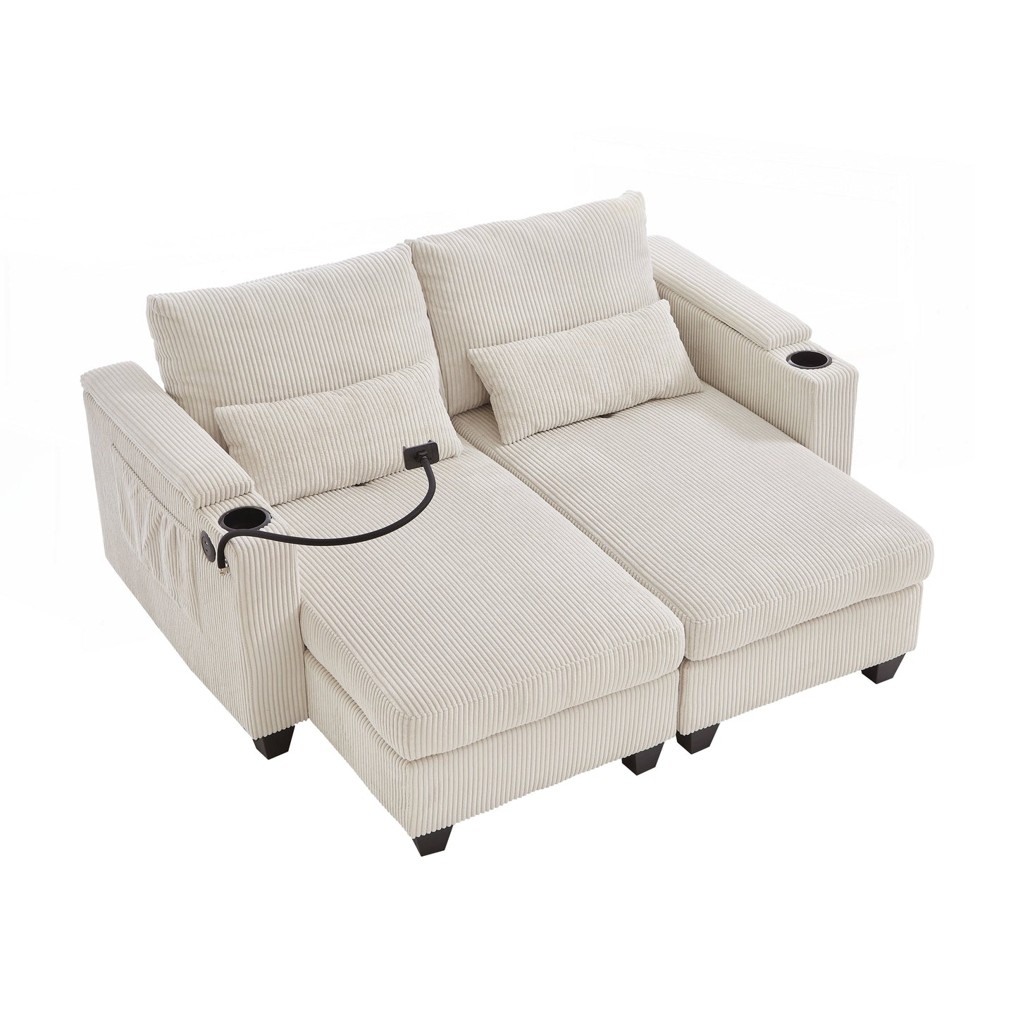 Canapé-lit en velours côtelé avec ports USB