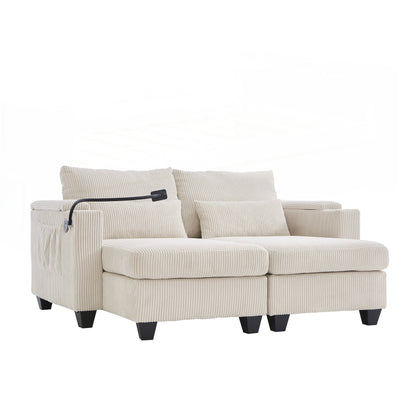 Canapé-lit en velours côtelé avec ports USB