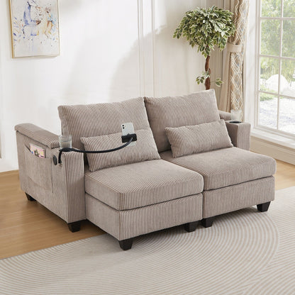 Canapé-lit en velours côtelé avec ports USB