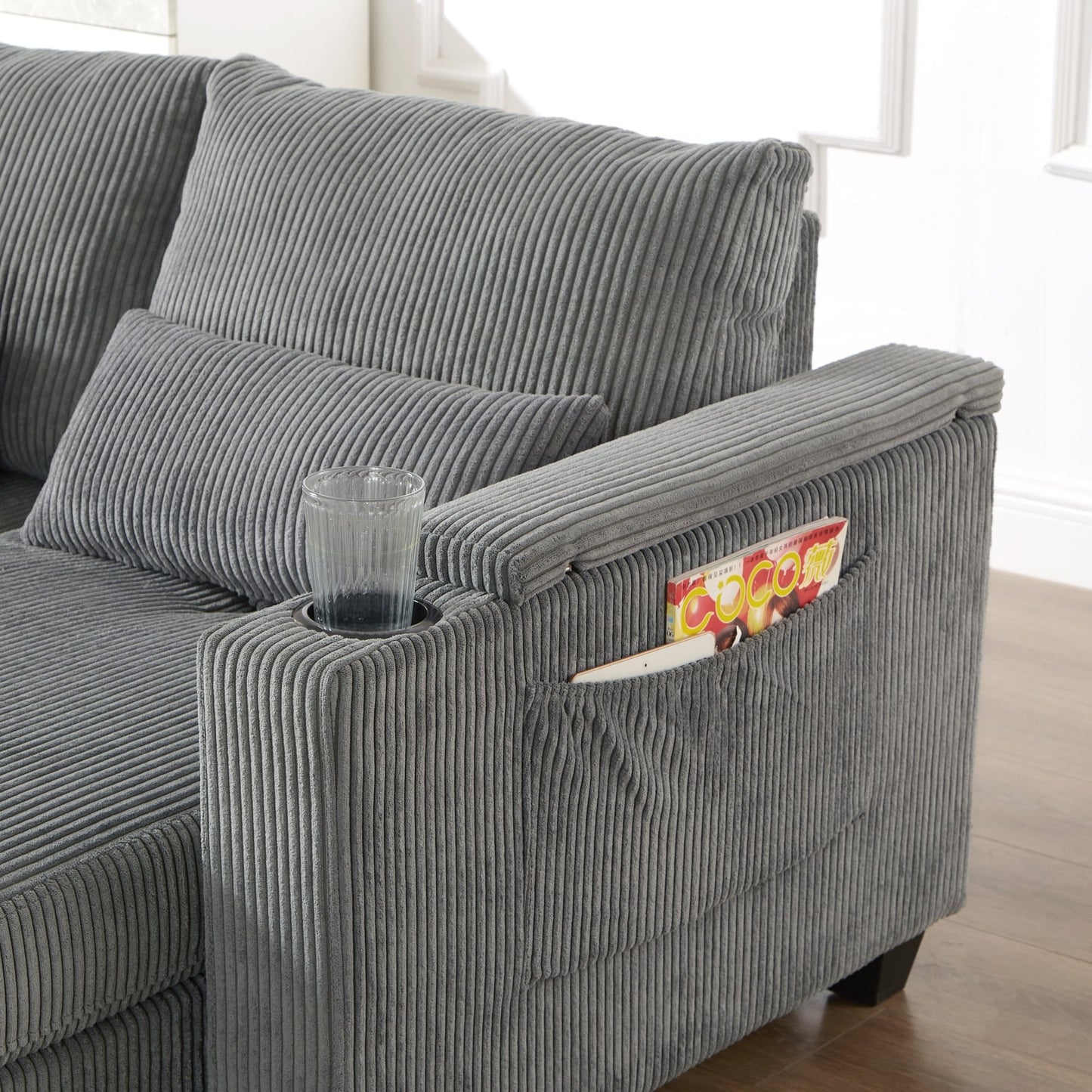 Canapé-lit en velours côtelé avec ports USB