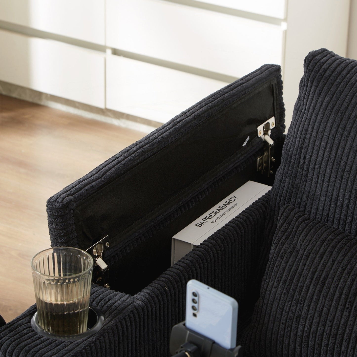 Canapé-lit en velours côtelé avec ports USB