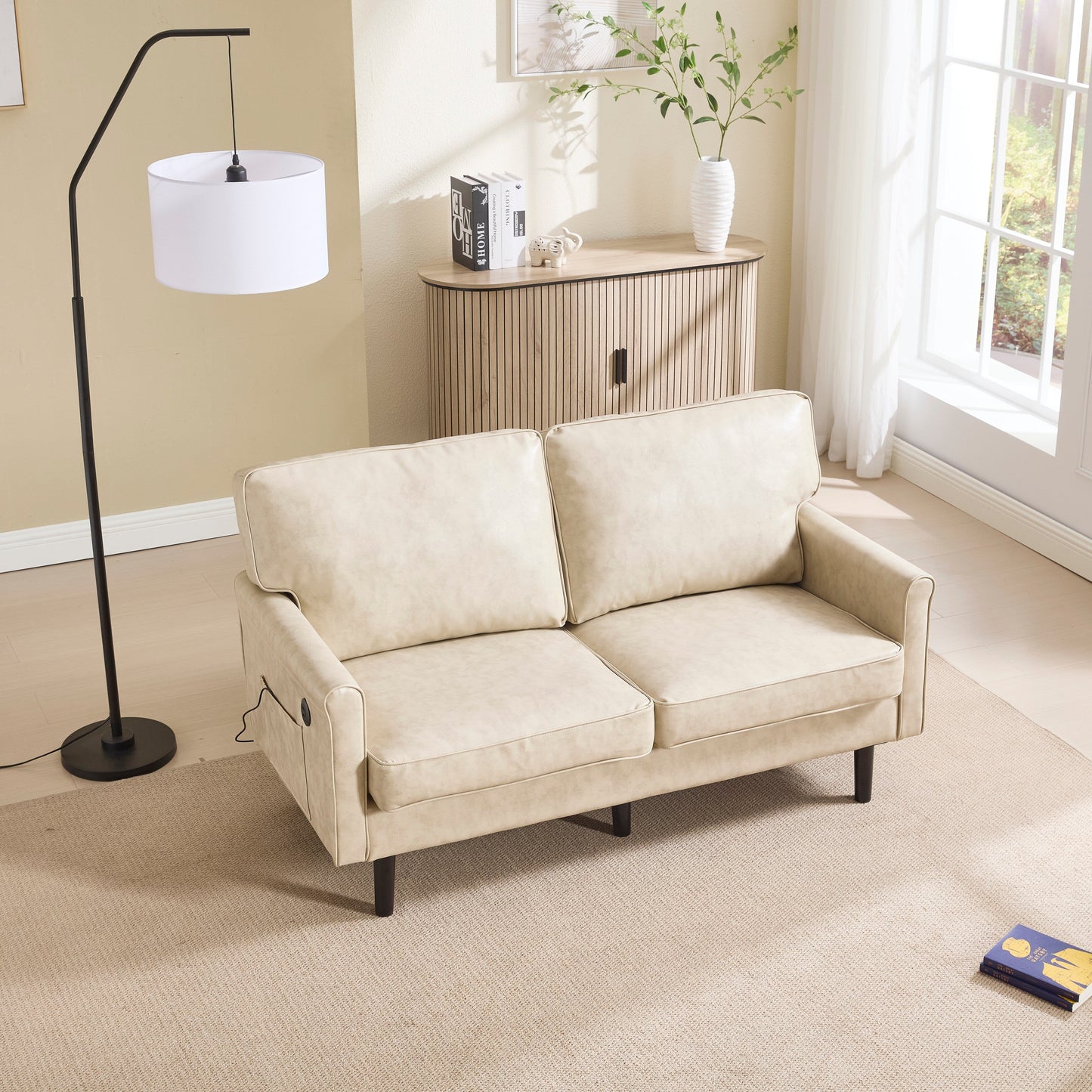 Canapé deux places, canapé pour salon, petit canapé avec port USB et housse de coussin amovible