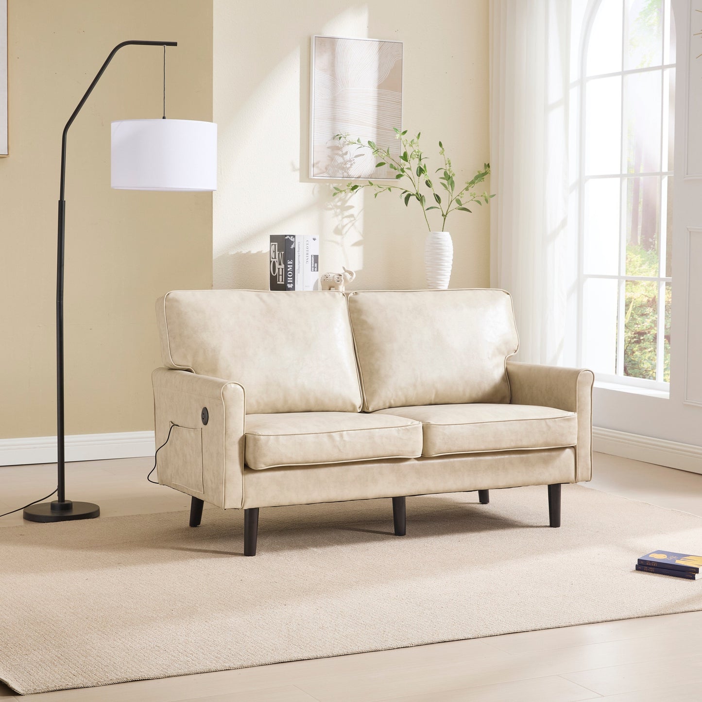 Canapé deux places, canapé pour salon, petit canapé avec port USB et housse de coussin amovible