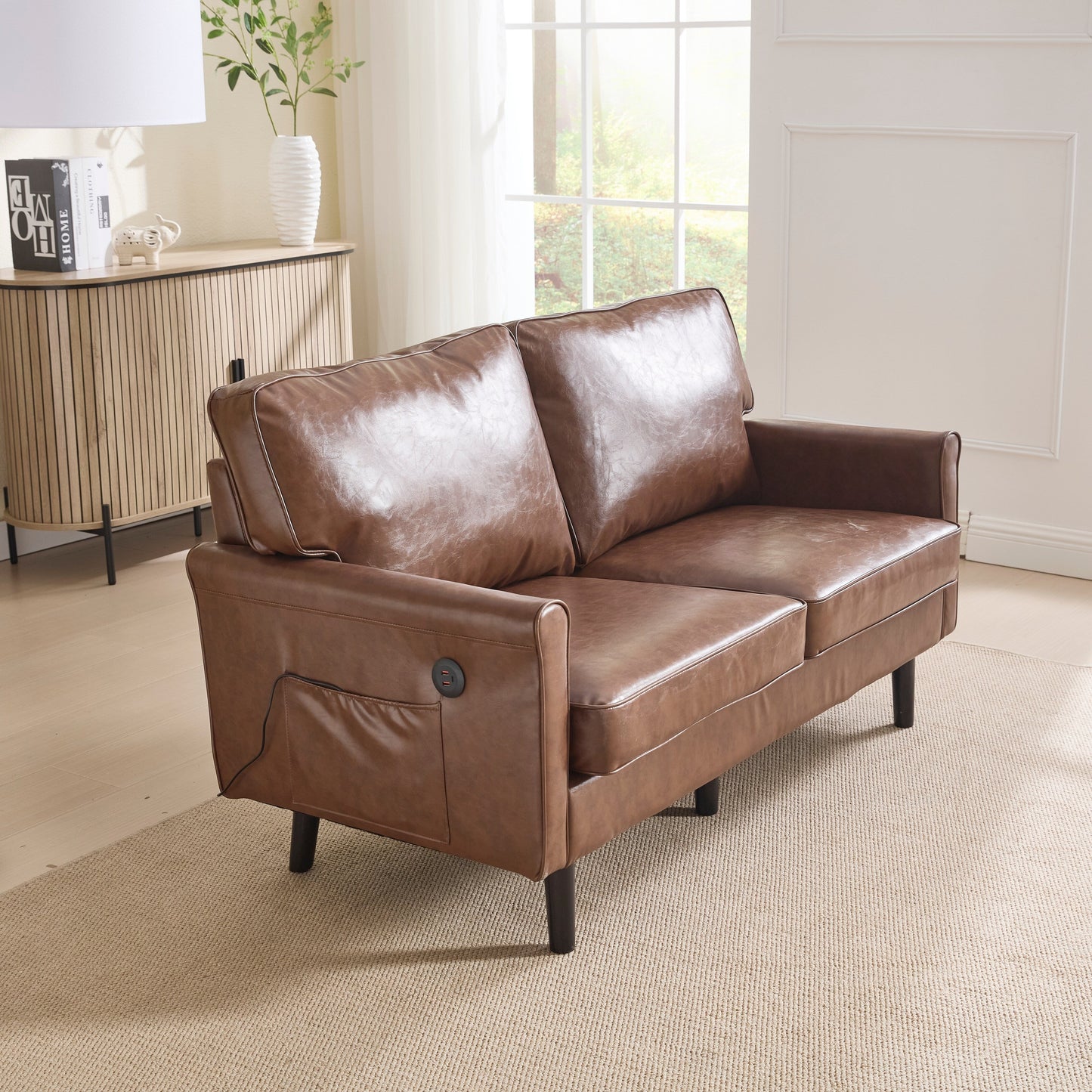 Canapé deux places, canapé pour salon, petit canapé avec port USB et housse de coussin amovible