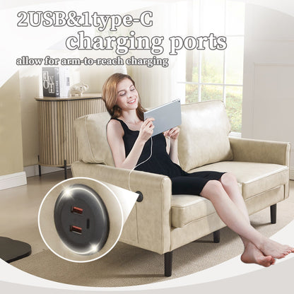 Canapé deux places, canapé pour salon, petit canapé avec port USB et housse de coussin amovible